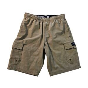 Hurley boys size M hybrid cargo shorts brown elastic waist EUC everyday play